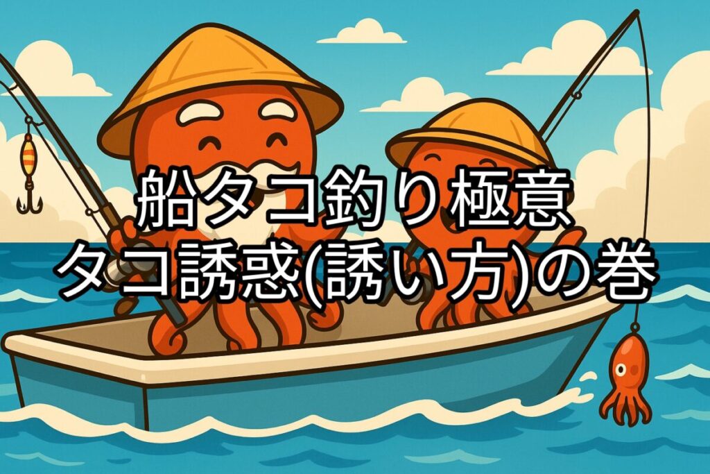 タコ仙人とタコボーイが船の上で釣りをしているイラスト